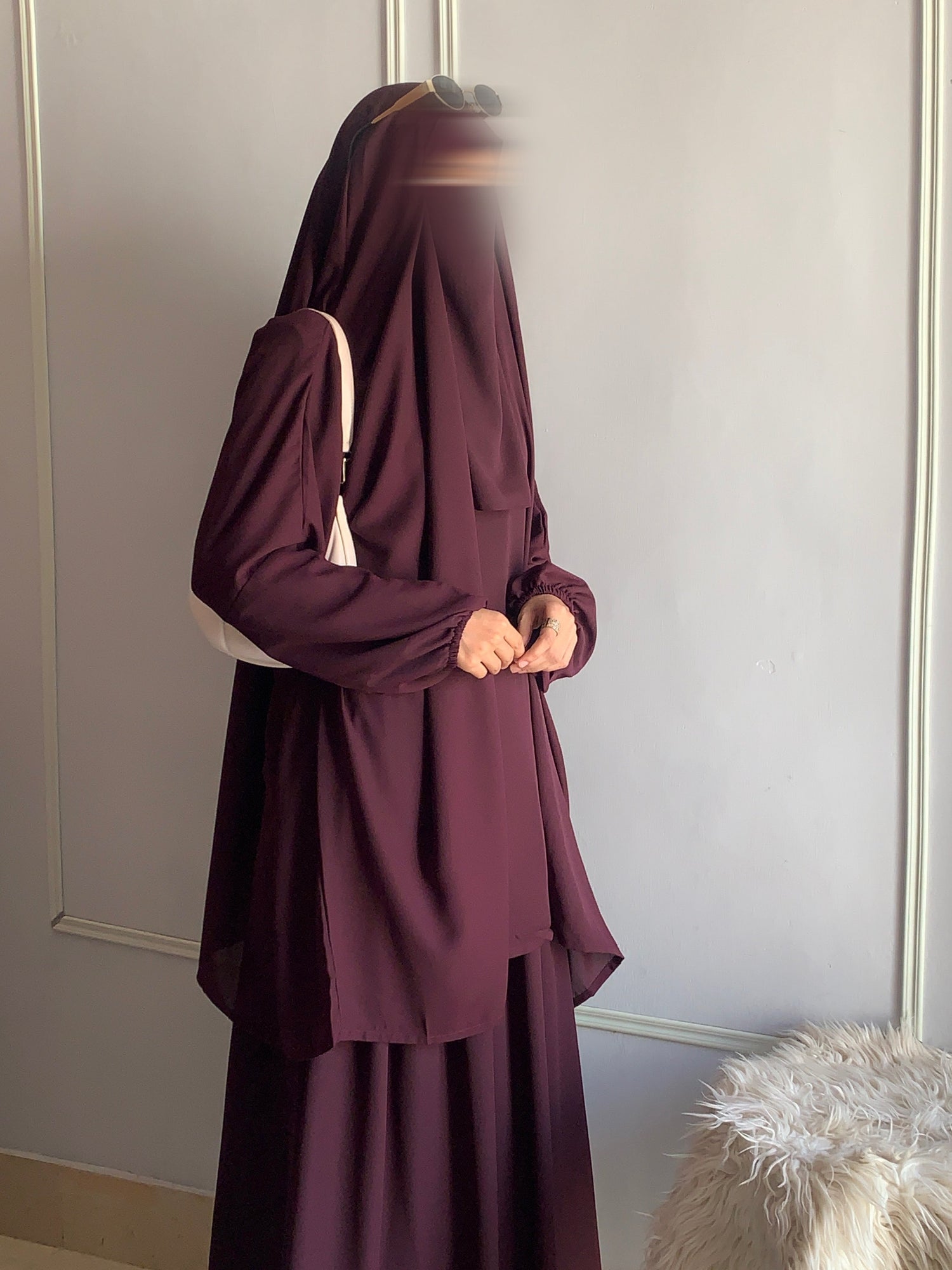 3 Piece Jilbab Set (Jilbab + Skirt + Khimar) - BURGUNDY