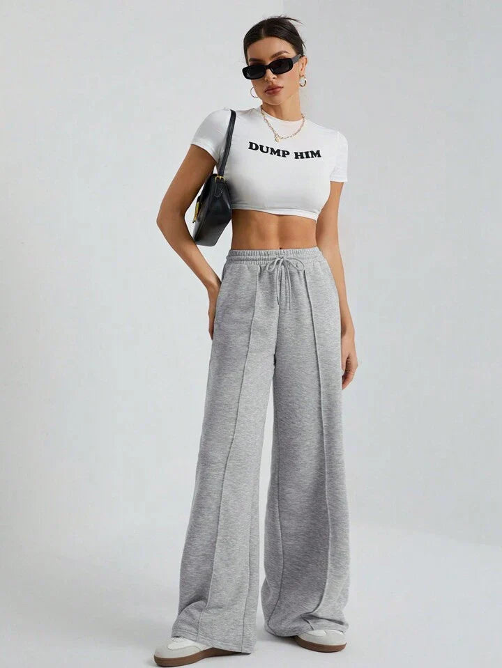 High-Waist Seam Front Wide-Leg Lounge Pants