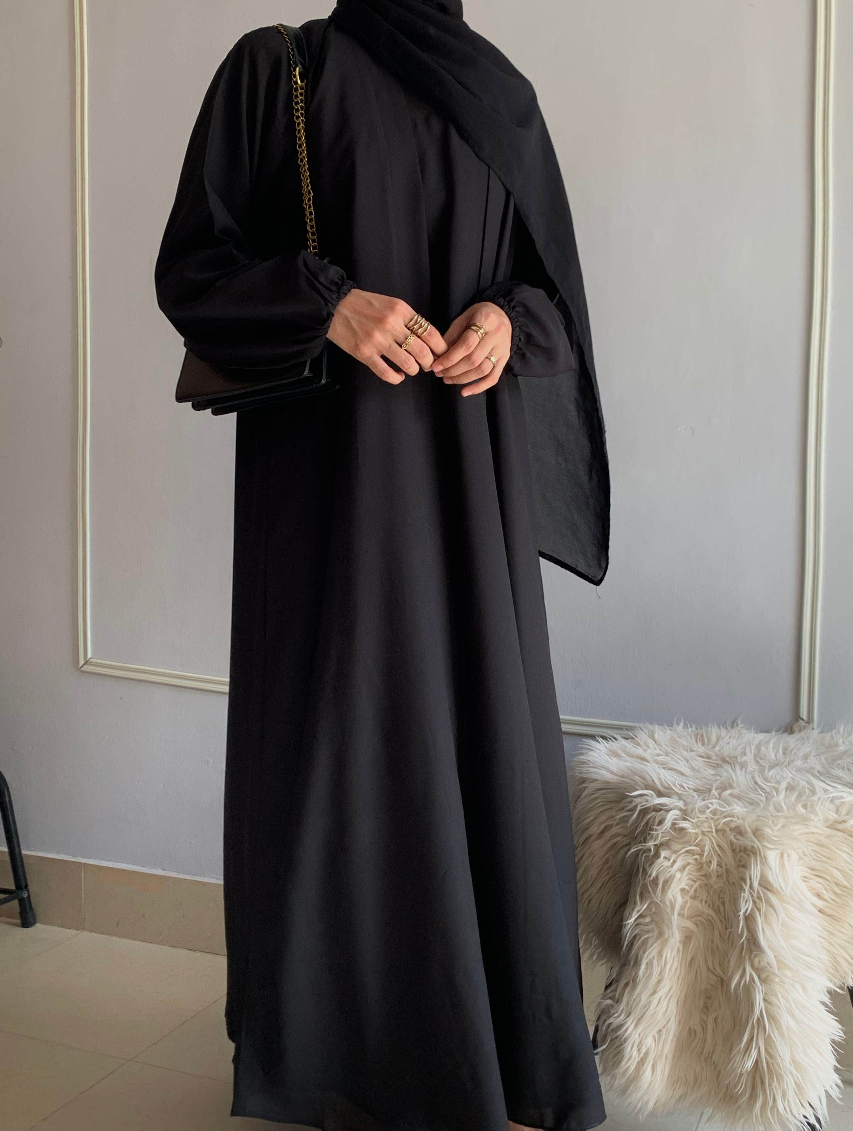 Aira - Kimono Abaya with attached inner - Black