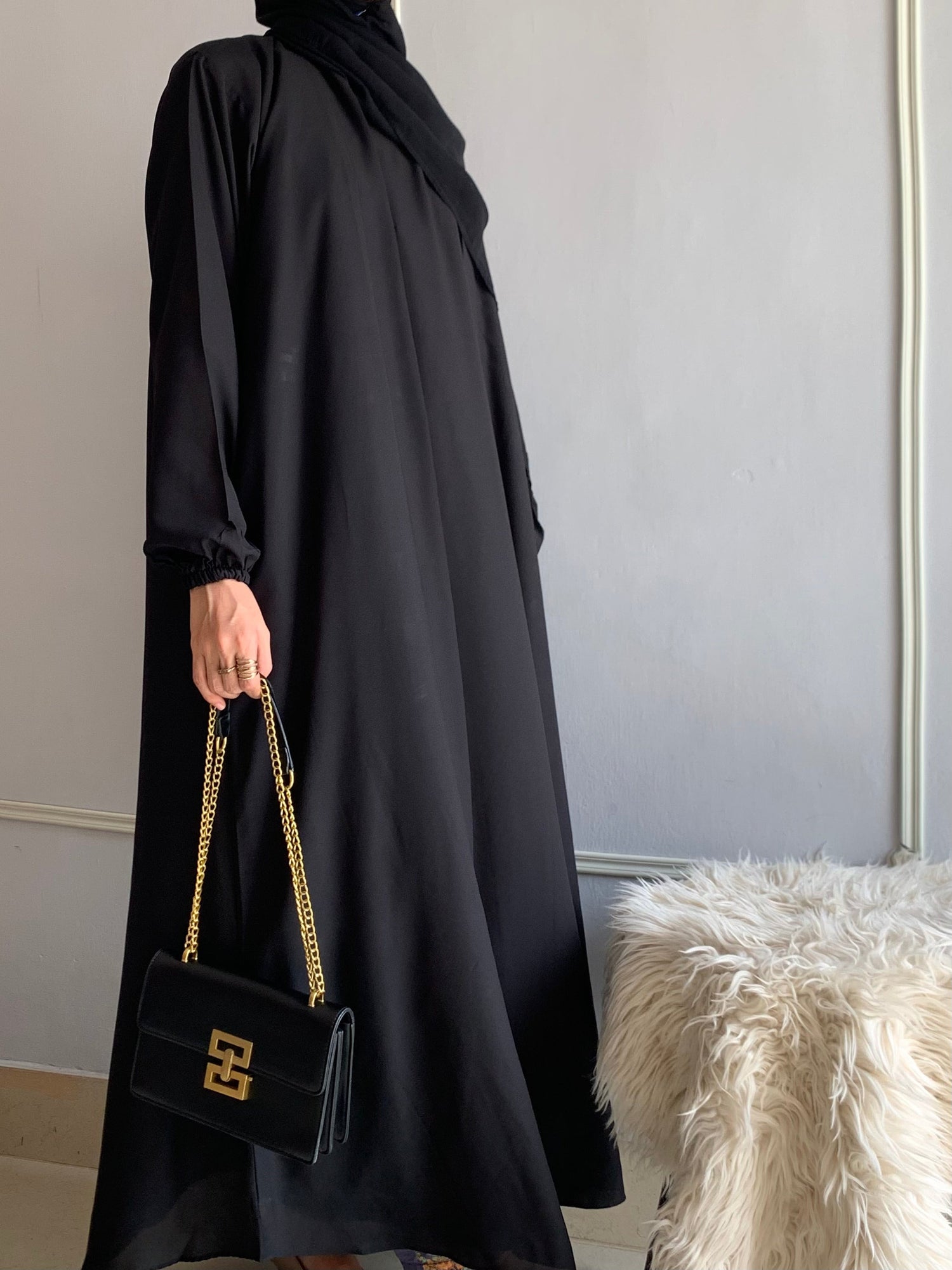 Aira - Kimono Abaya with attached inner - Black