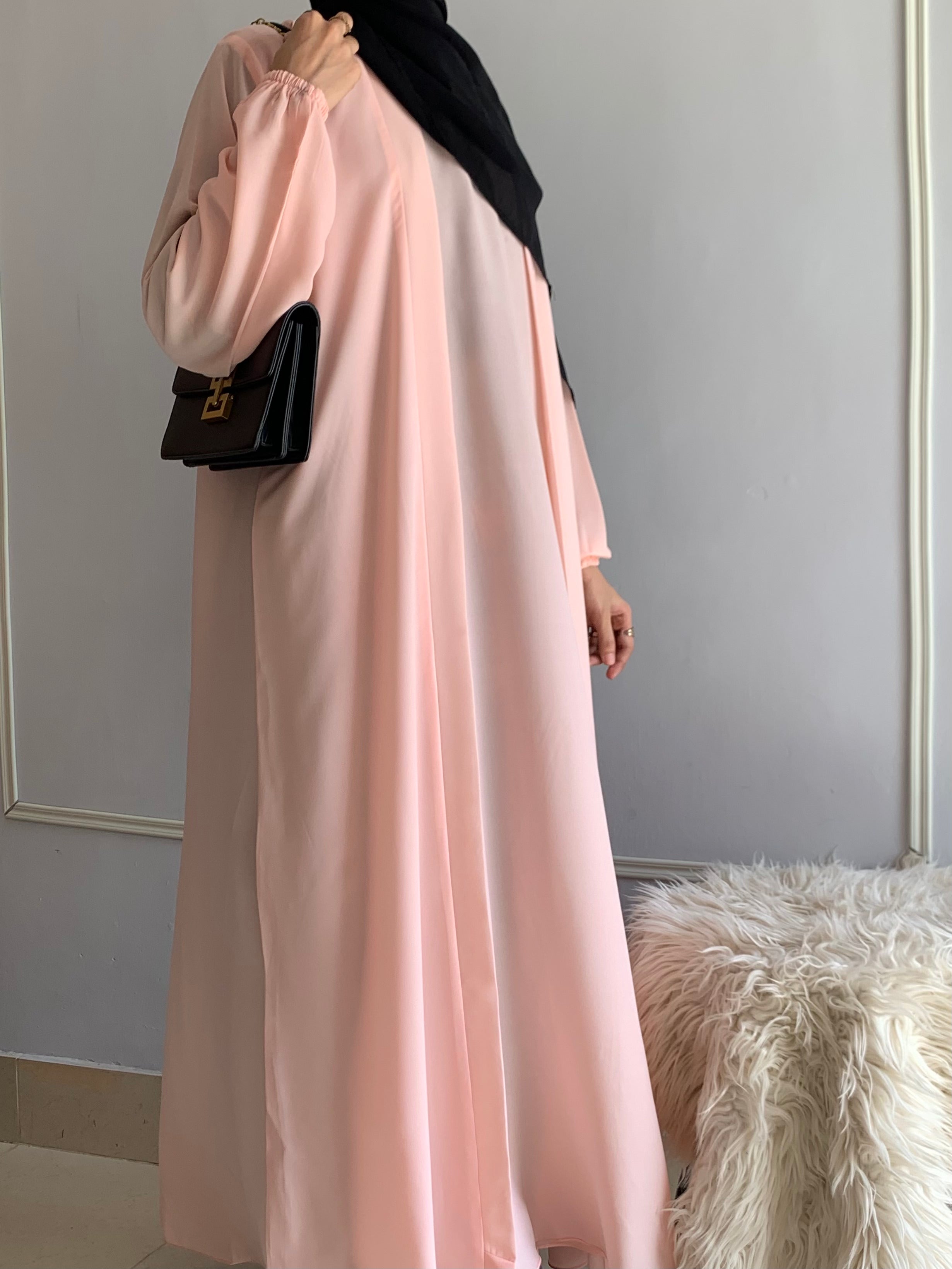 Aira - Kimono Abaya with attached inner - Nude Pink