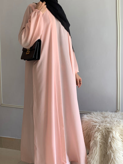 Aira - Kimono Abaya with attached inner - Nude Pink