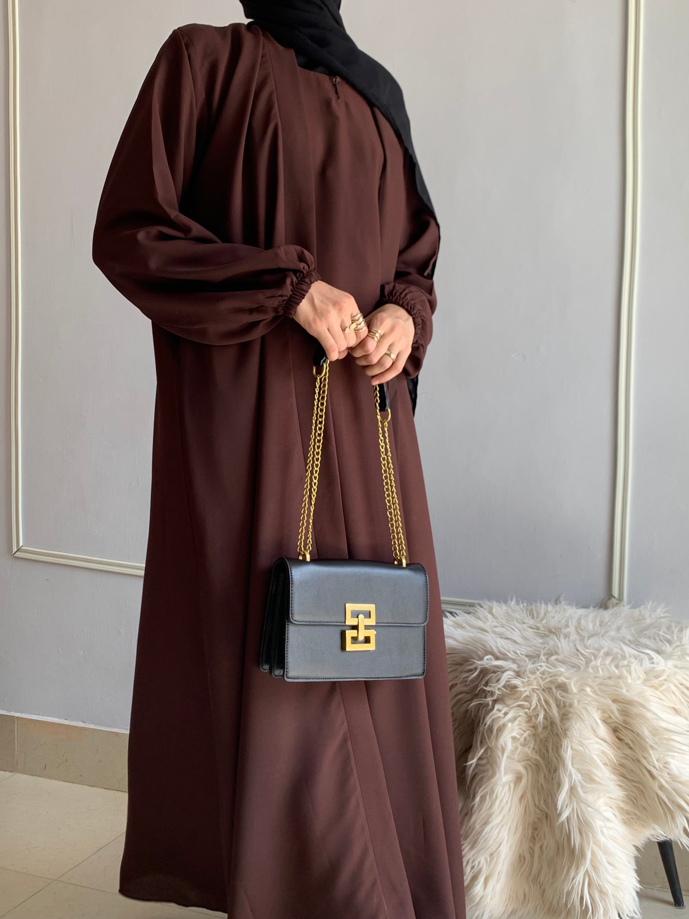 Aira - Kimono Abaya with attached inner - Dark Brown