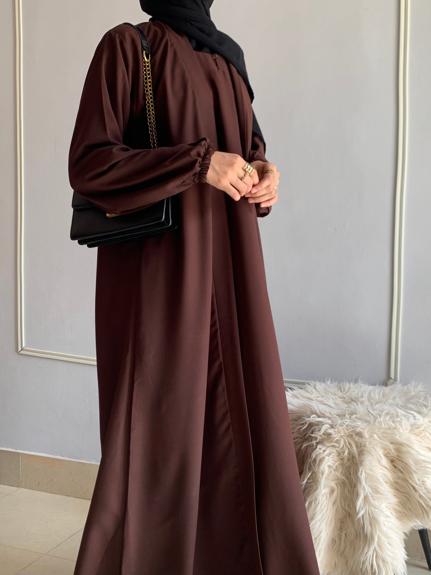 Aira - Kimono Abaya with attached inner - Dark Brown