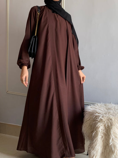 Aira - Kimono Abaya with attached inner - Dark Brown