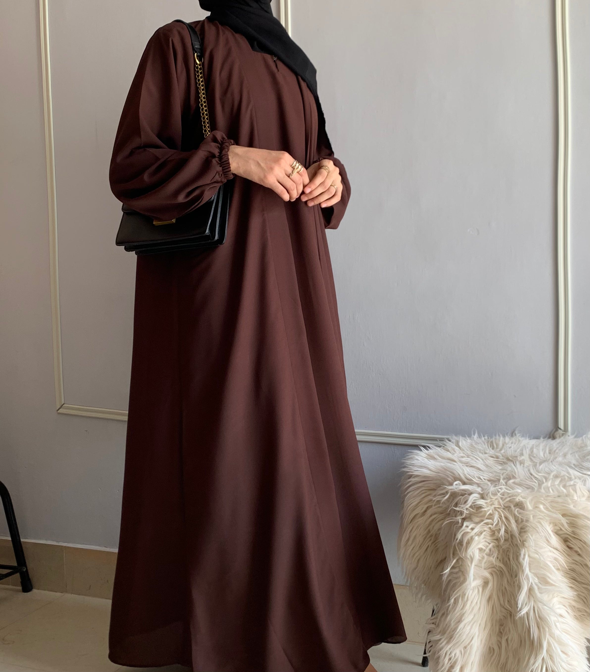 Aira - Kimono Abaya with attached inner - Dark Brown