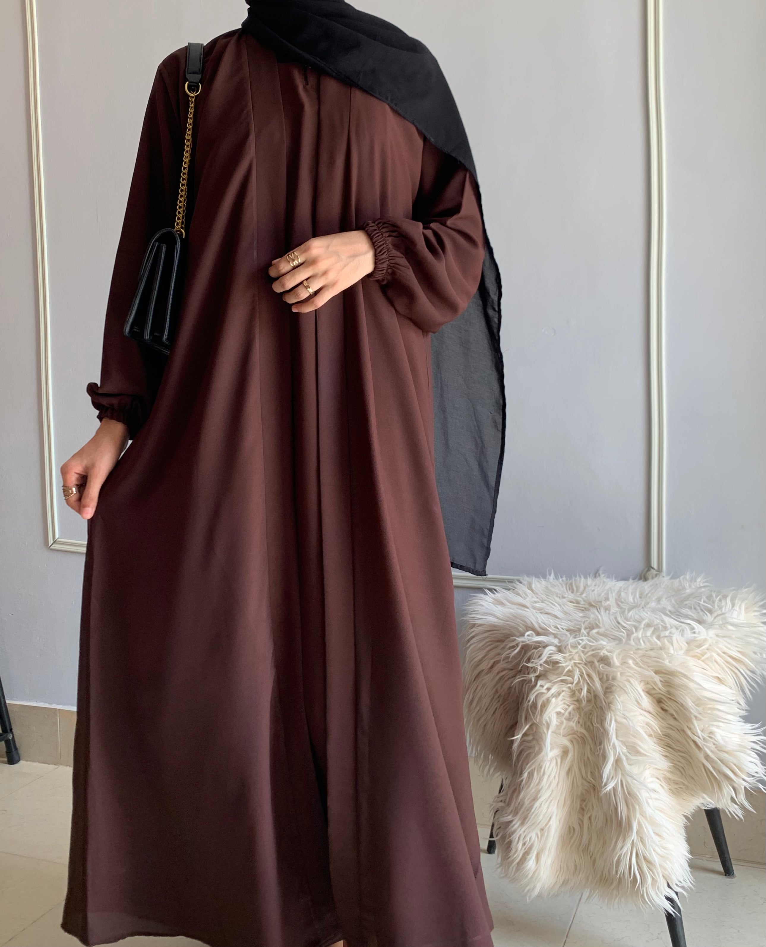 Aira - Kimono Abaya with attached inner - Dark Brown