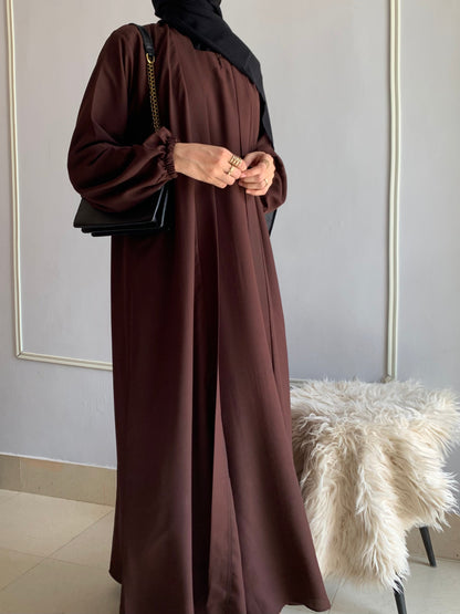 Aira - Kimono Abaya with attached inner - Dark Brown