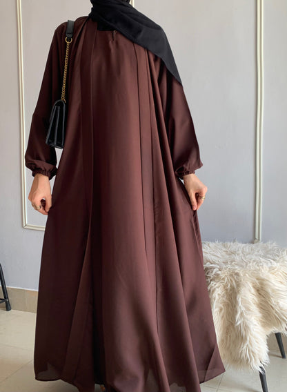 Aira - Kimono Abaya with attached inner - Dark Brown