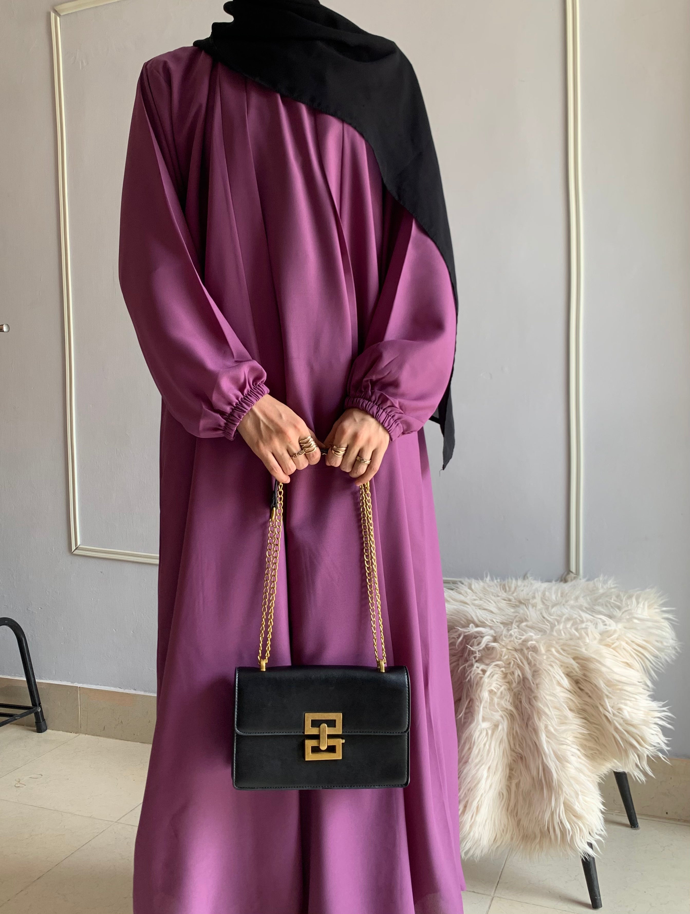 Aira - Kimono Abaya with attached inner - Plum