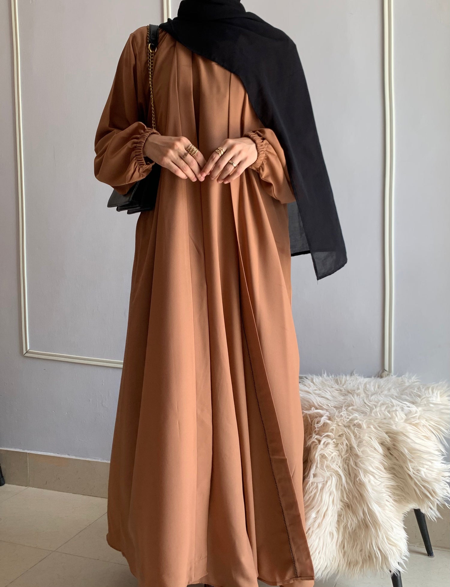 Aira - Kimono Abaya with attached inner - Camel