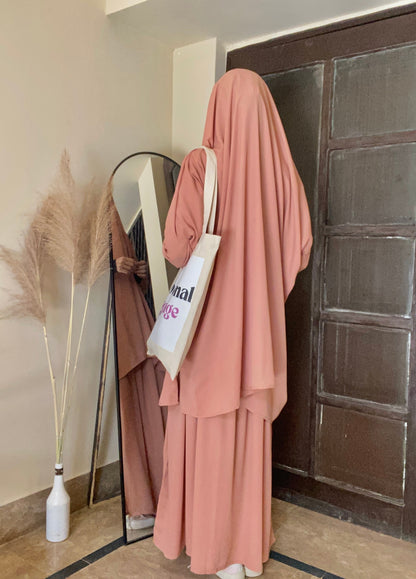 3 Piece Jilbab Set (Jilbab + Skirt + Khimar) - Peach