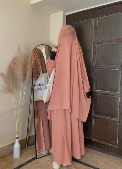 3 Piece Jilbab Set (Jilbab + Skirt + Khimar) - Peach
