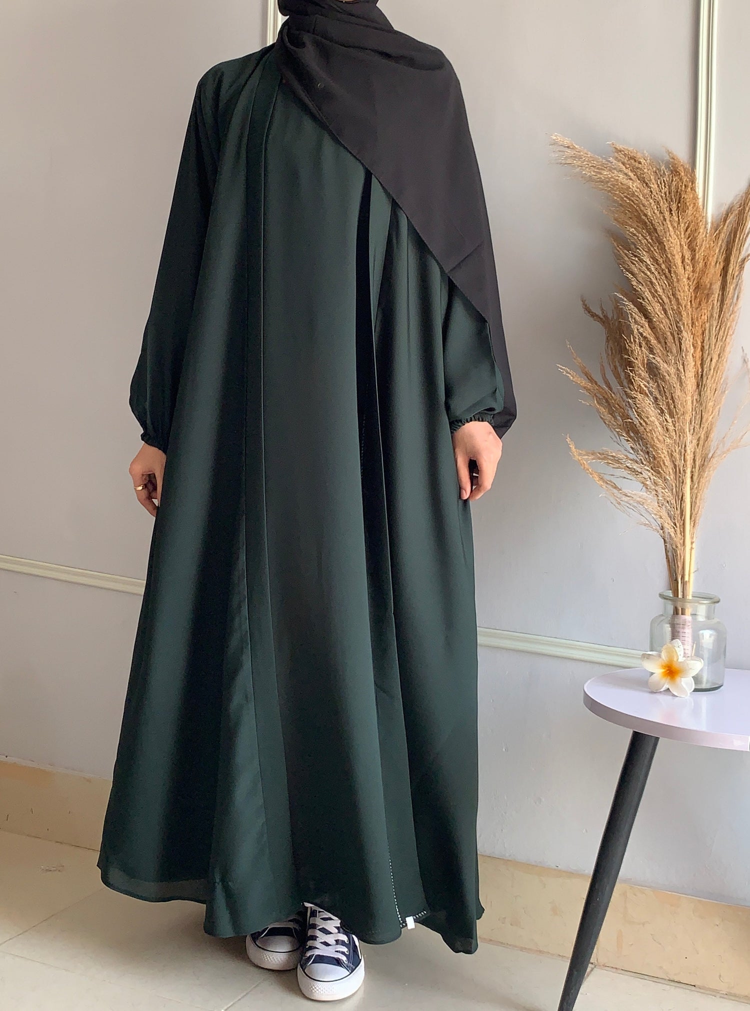 Aira - Kimono Abaya with attached inner - Deep Green