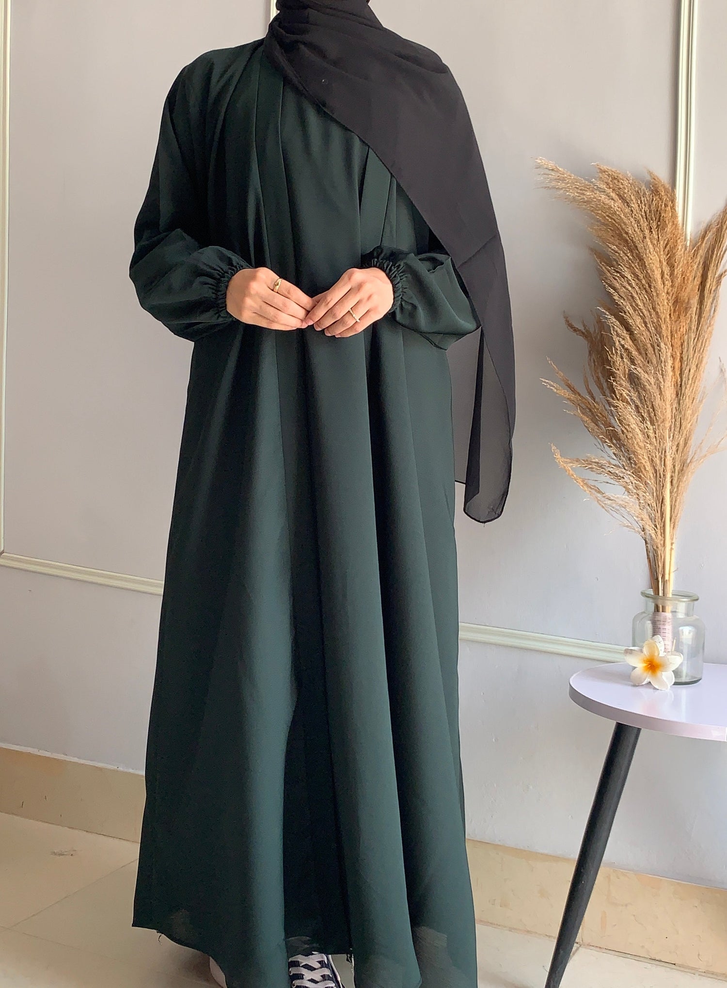 Aira - Kimono Abaya with attached inner - Deep Green
