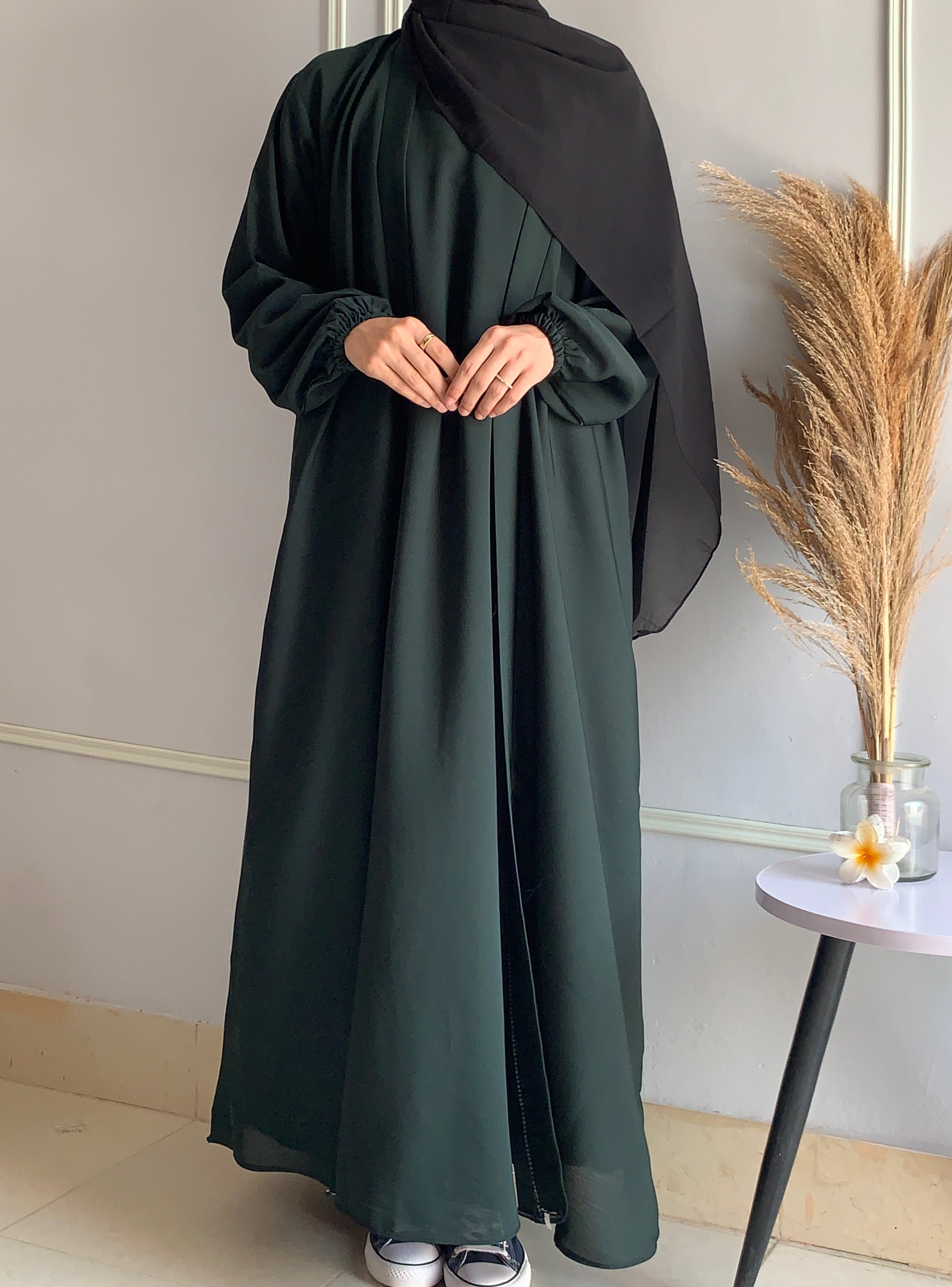 Aira - Kimono Abaya with attached inner - Deep Green