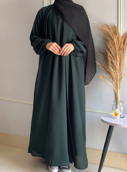 Aira - Kimono Abaya with attached inner - Deep Green