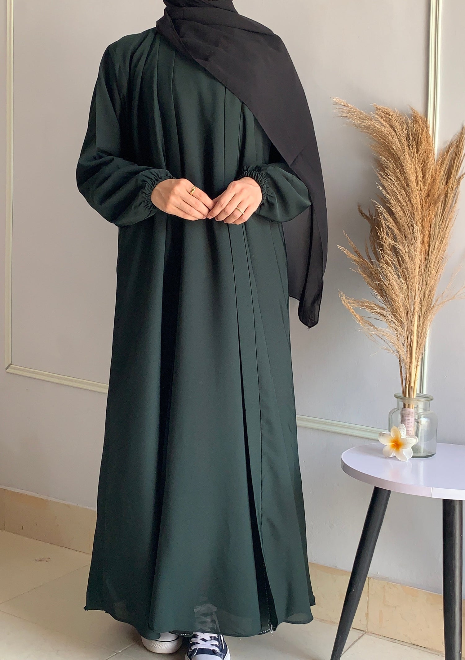 Aira - Kimono Abaya with attached inner - Deep Green