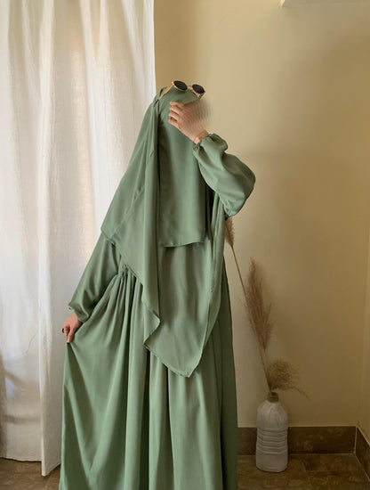3 Piece Abaya Set (Abaya + Khimar + Niqab) - SAGE GREEN