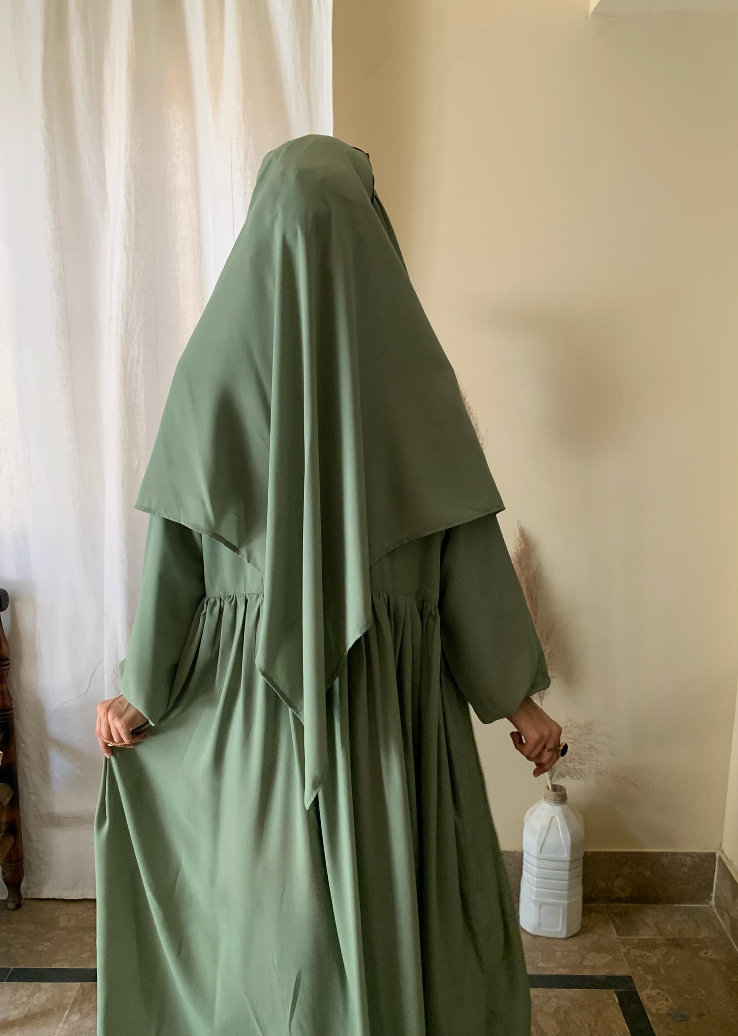 3 Piece Abaya Set (Abaya + Khimar + Niqab) - SAGE GREEN