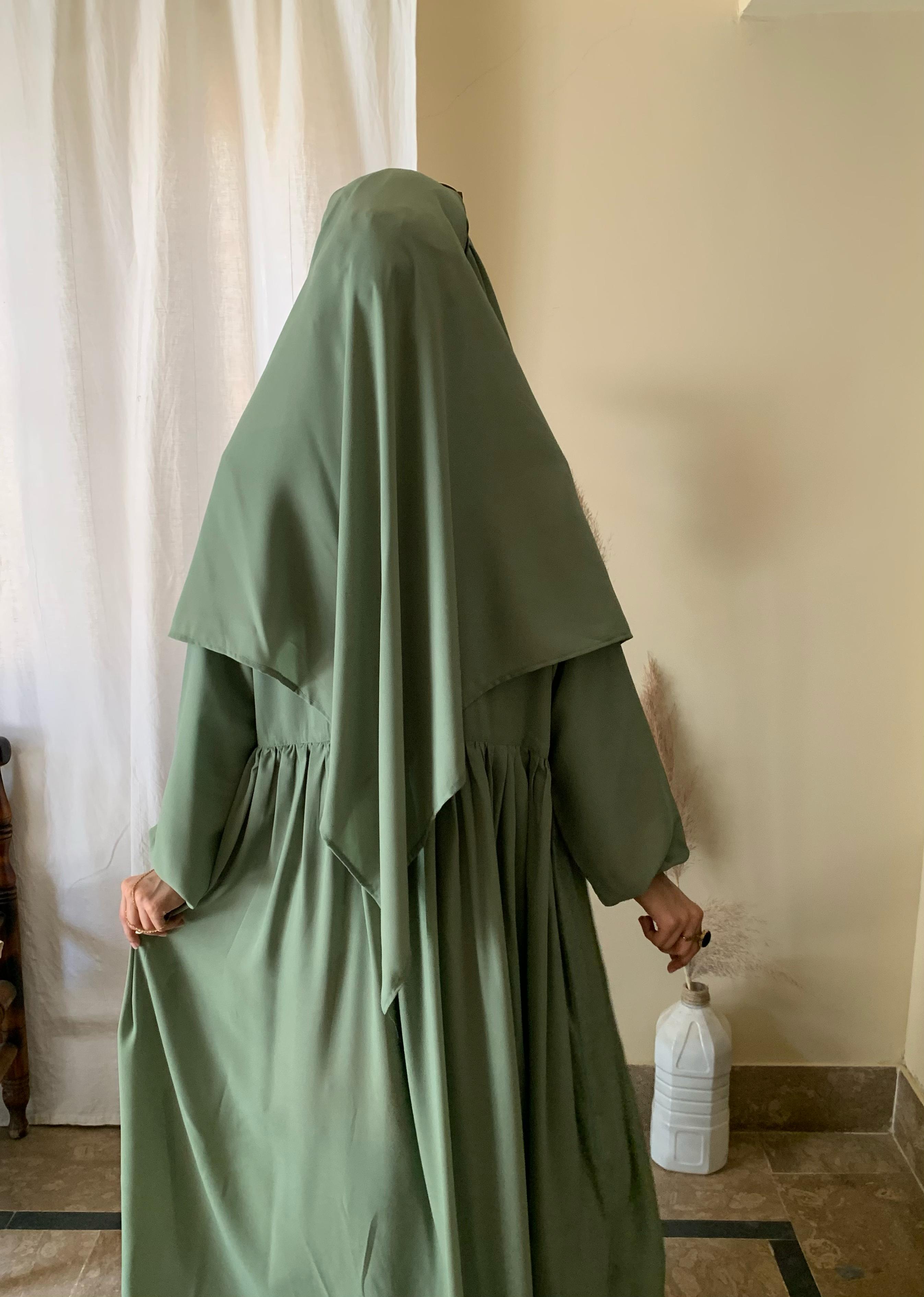 3 Piece Abaya Set (Abaya + Khimar + Niqab) - SAGE GREEN