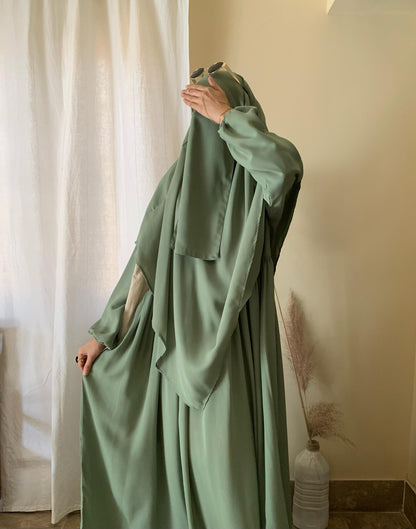 3 Piece Abaya Set (Abaya + Khimar + Niqab) - SAGE GREEN