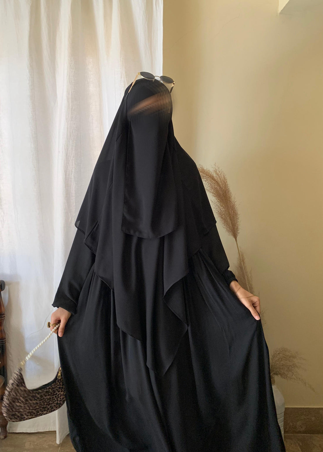 3 Piece Abaya Set (Abaya + Khimar + Niqab) - BLACK