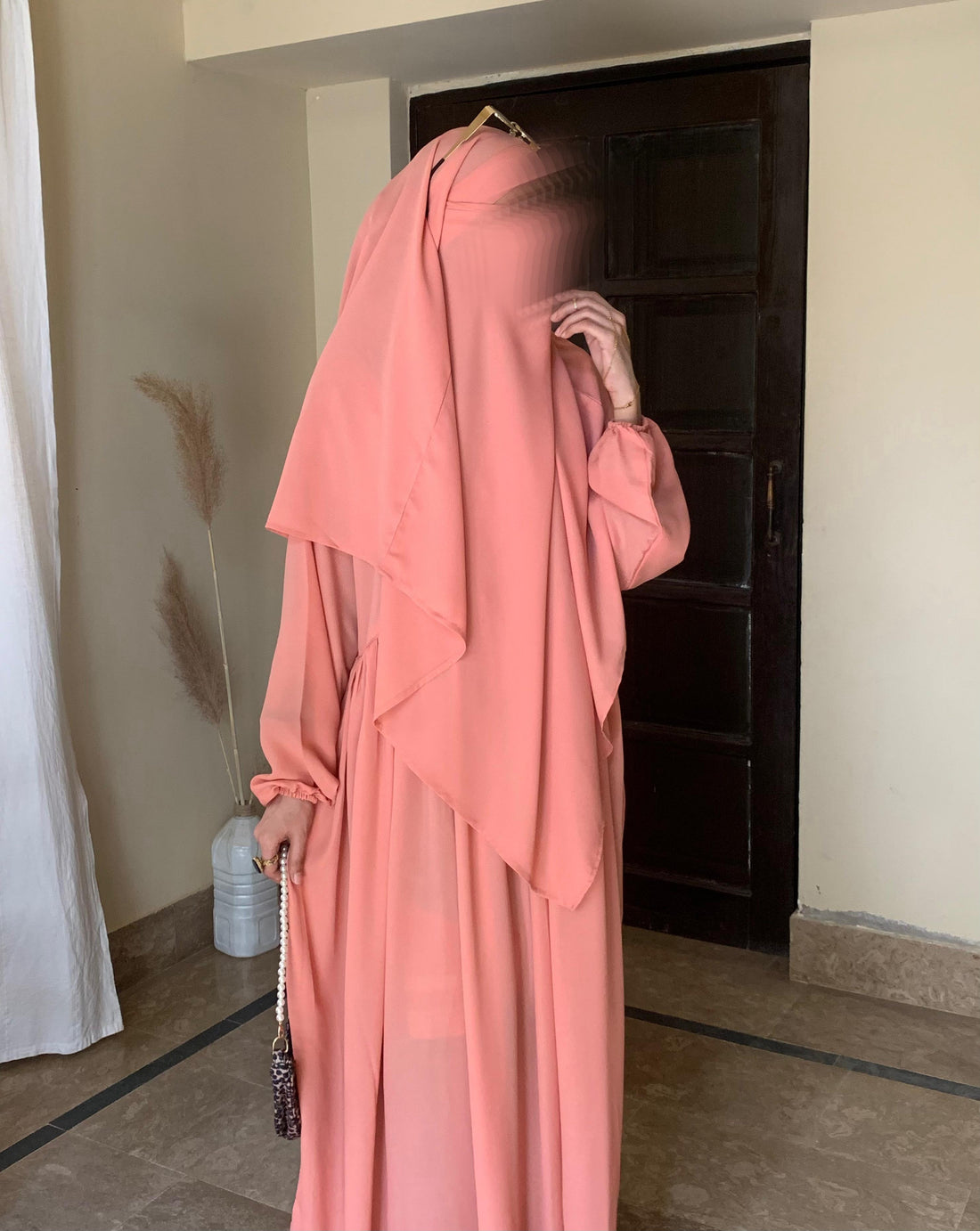 3 Piece Abaya Set (Abaya + Khimar + Niqab) - PEACH