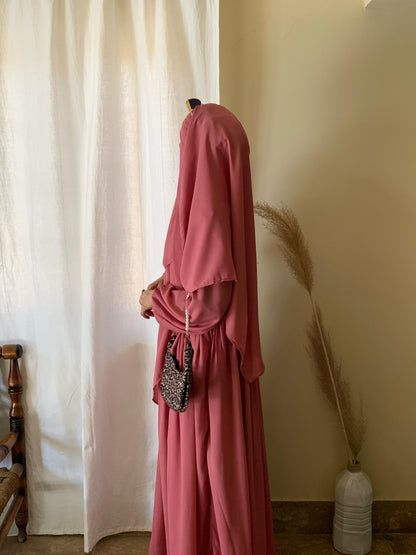3 Piece Abaya Set (Abaya + Khimar + Niqab) - PINK