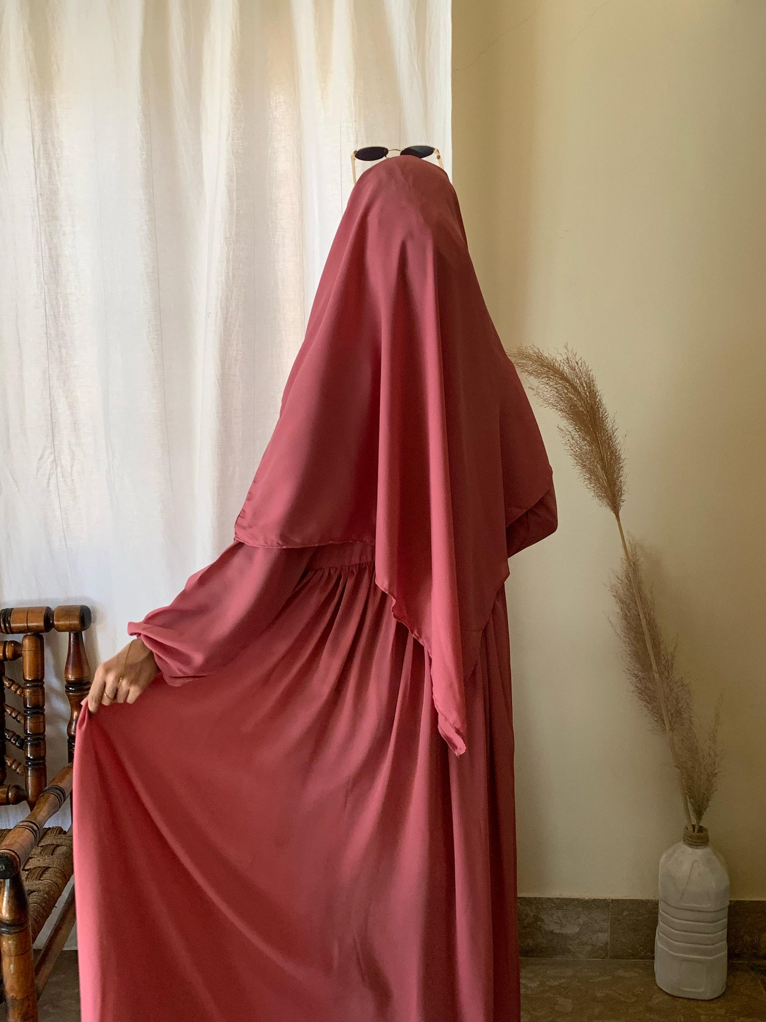3 Piece Abaya Set (Abaya + Khimar + Niqab) - PINK