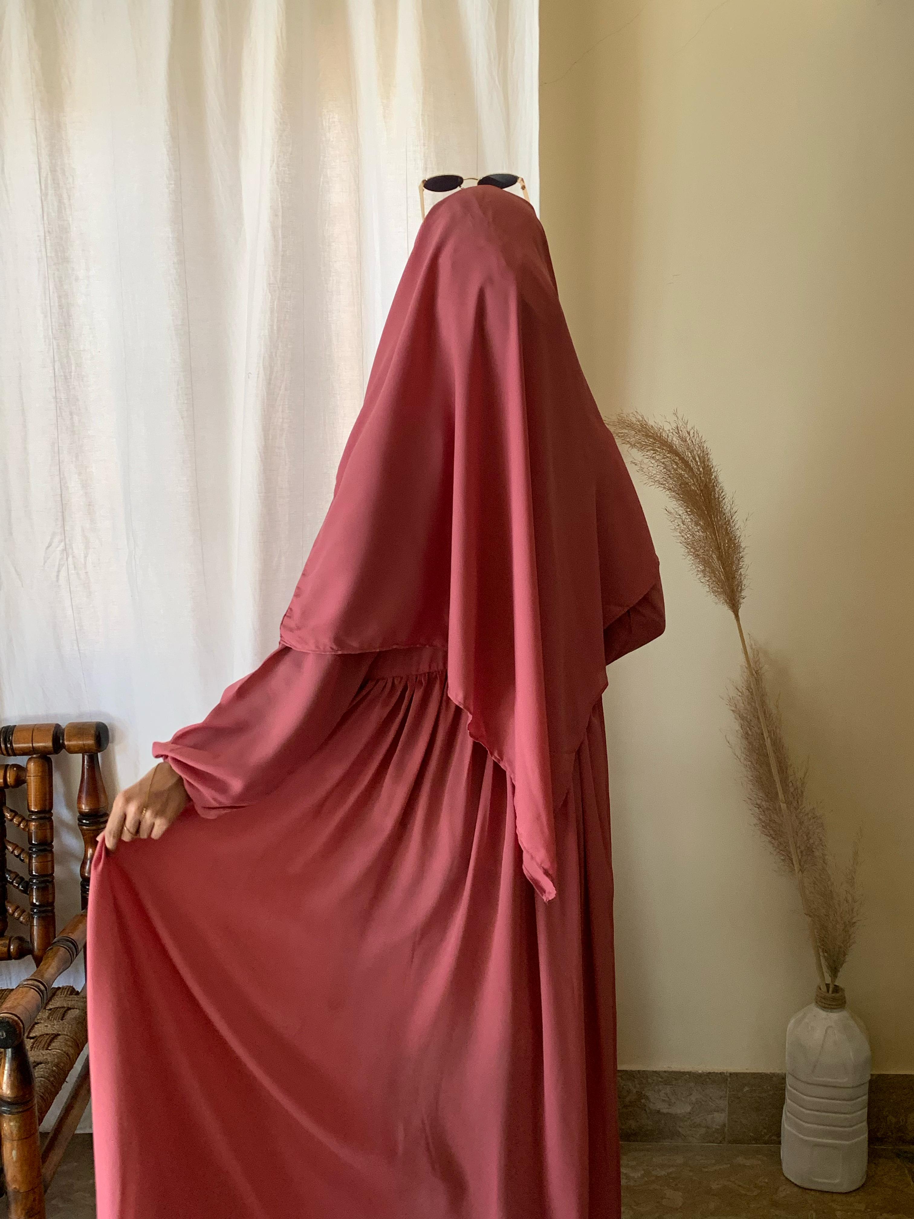 3 Piece Abaya Set (Abaya + Khimar + Niqab) - PINK