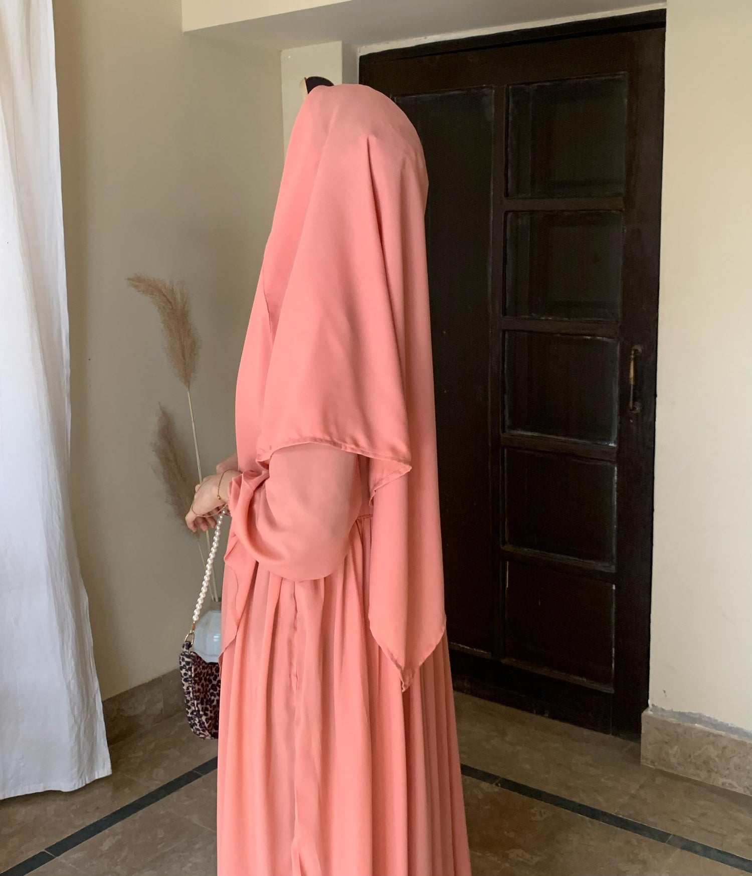 3 Piece Abaya Set (Abaya + Khimar + Niqab) - PEACH