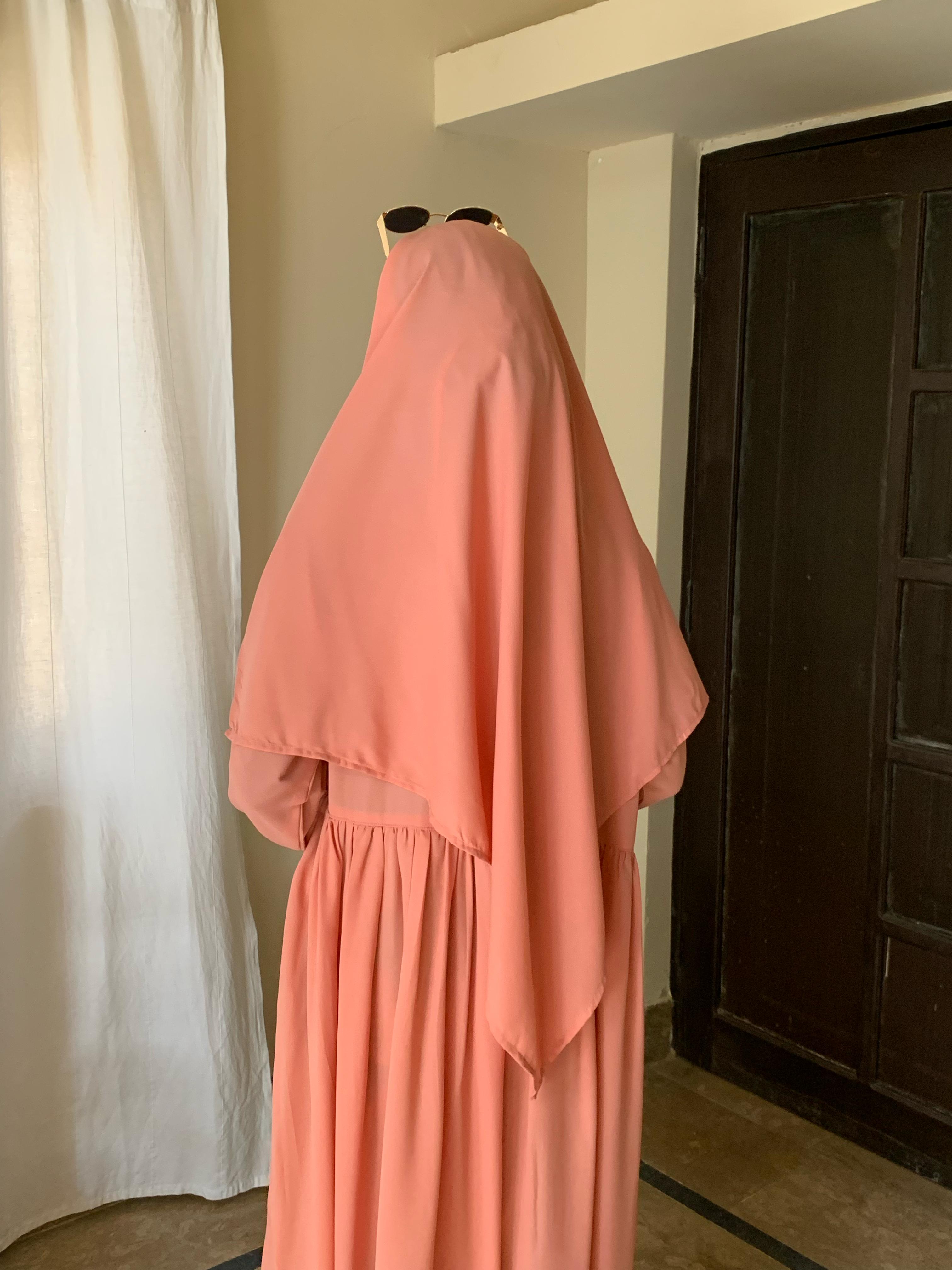3 Piece Abaya Set (Abaya + Khimar + Niqab) - PEACH