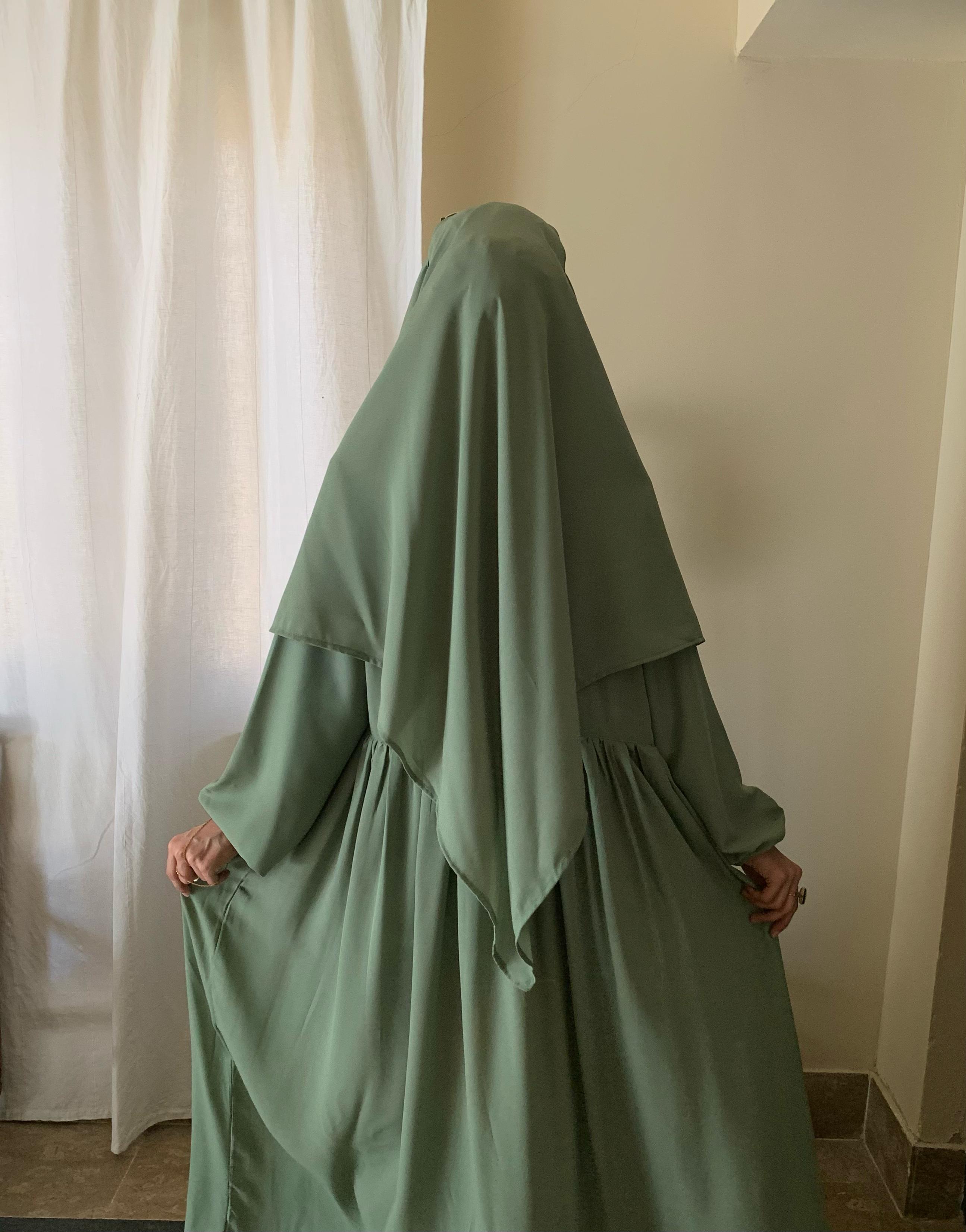 3 Piece Abaya Set (Abaya + Khimar + Niqab) - SAGE GREEN