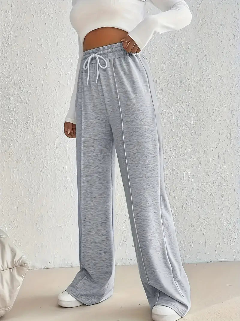 High-Waist Seam Front Wide-Leg Lounge Pants