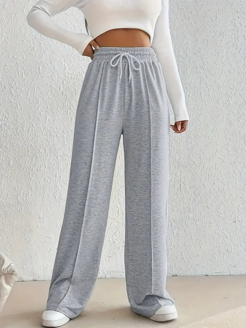 High-Waist Seam Front Wide-Leg Lounge Pants