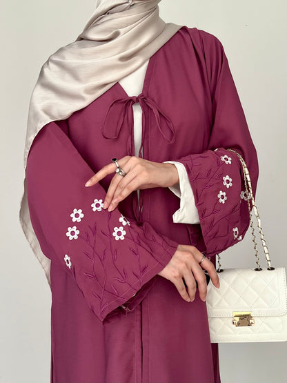 Meadow Mist - Robe Style Abaya - Plum