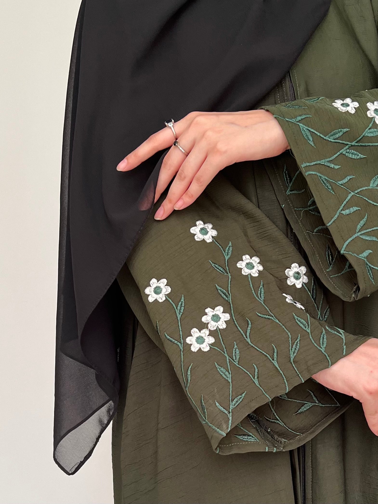 Meadow Mist - Front Open Abaya - Olive