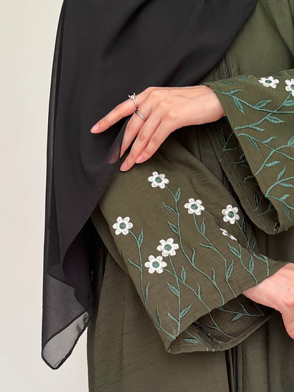 Meadow Mist - Front Open Abaya - Olive