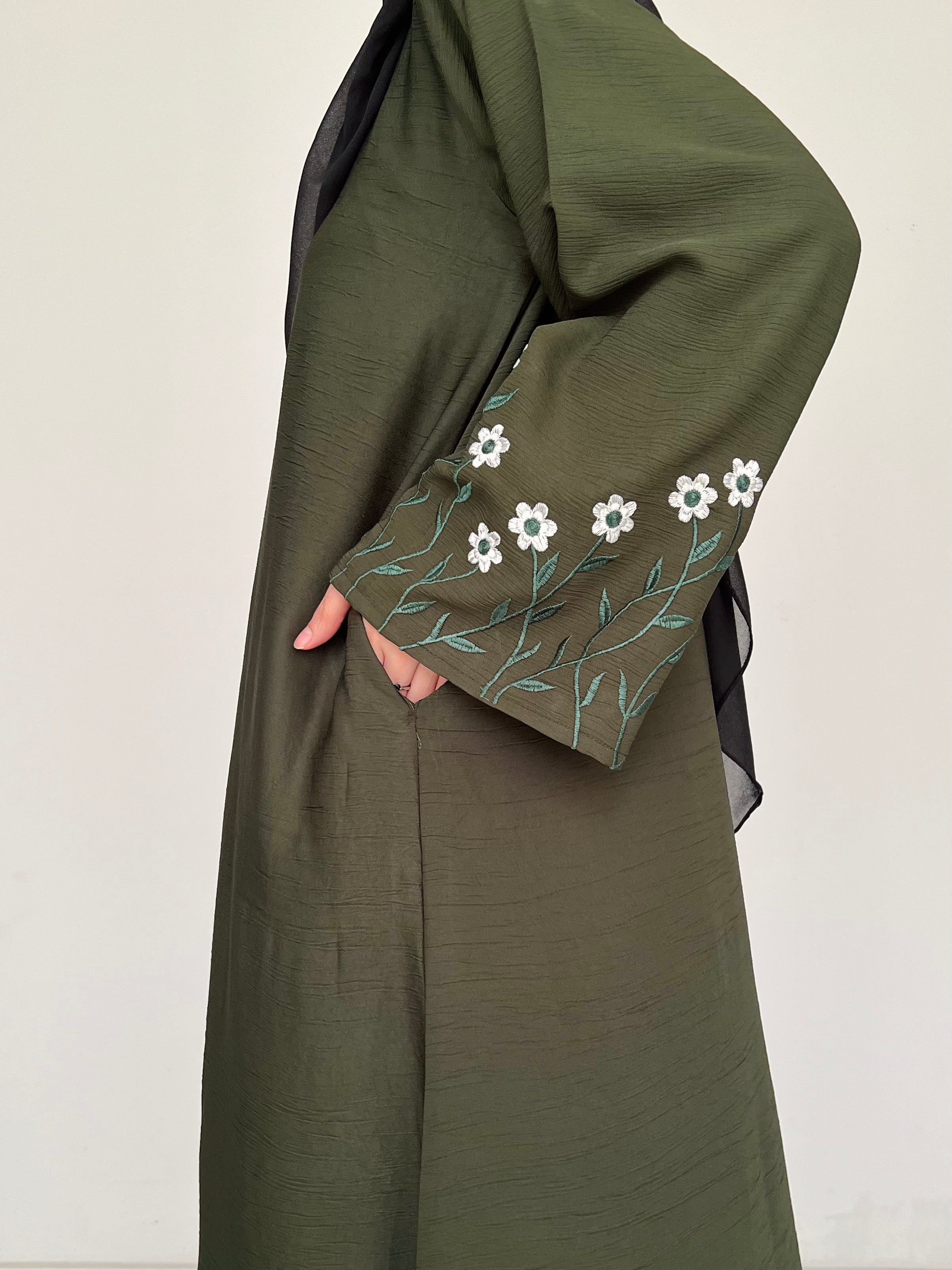 Meadow Mist - Front Open Abaya - Olive