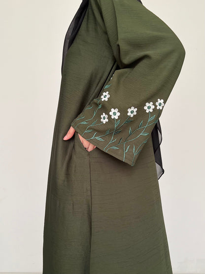 Meadow Mist - Front Open Abaya - Olive
