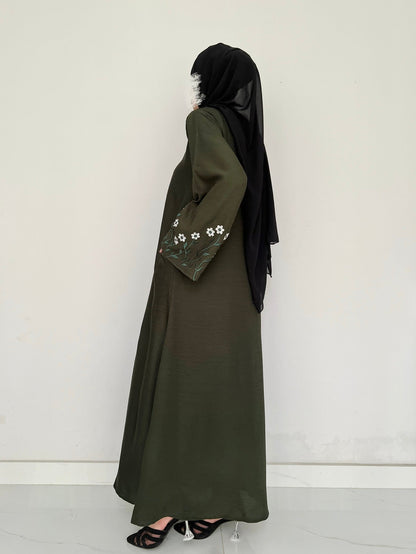 Meadow Mist - Front Open Abaya - Olive