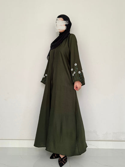 Meadow Mist - Front Open Abaya - Olive