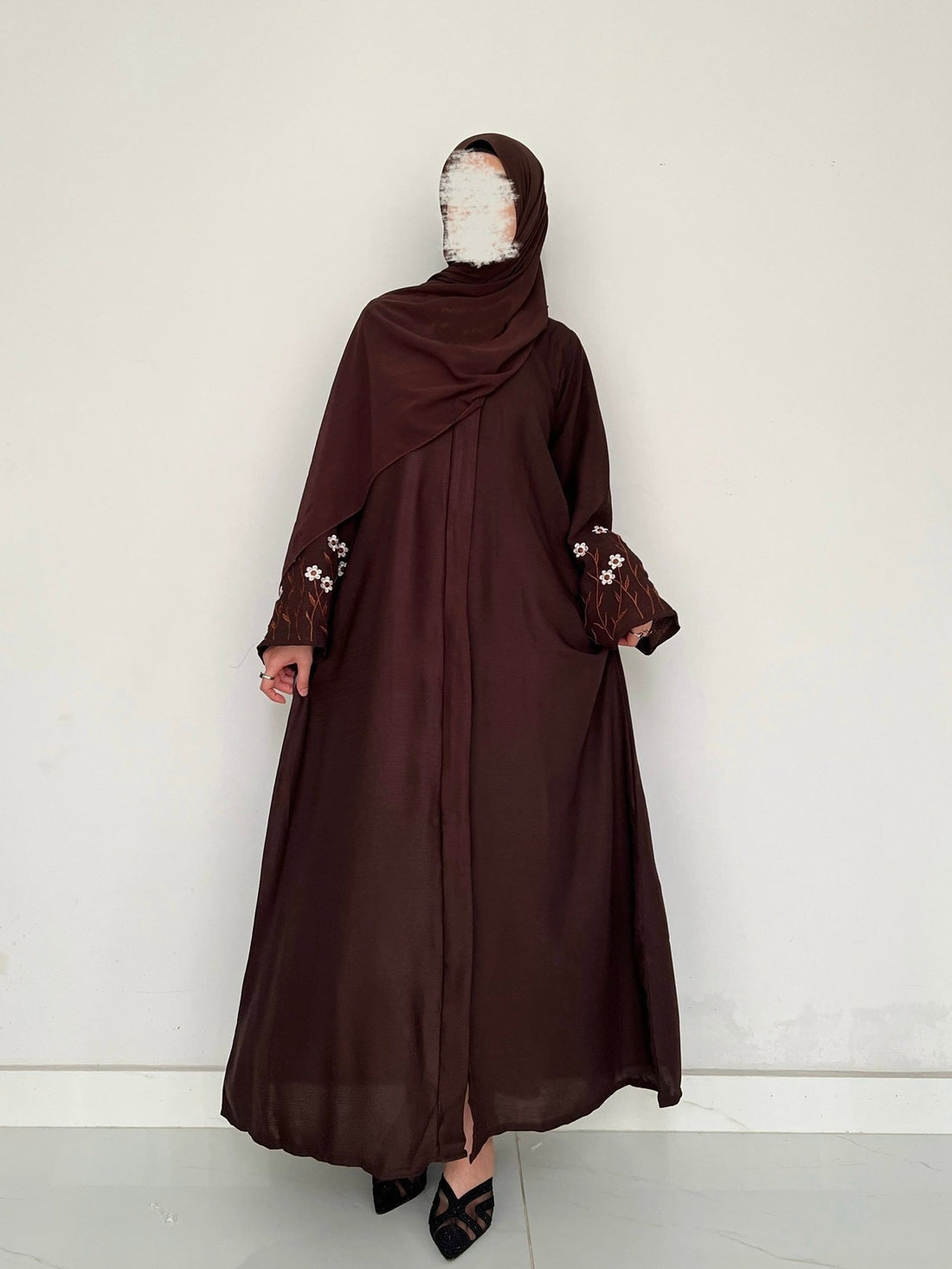 Meadow Mist - Front Open Abaya - Dark Brown