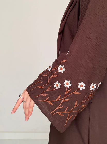 Meadow Mist - Front Open Abaya - Dark Brown