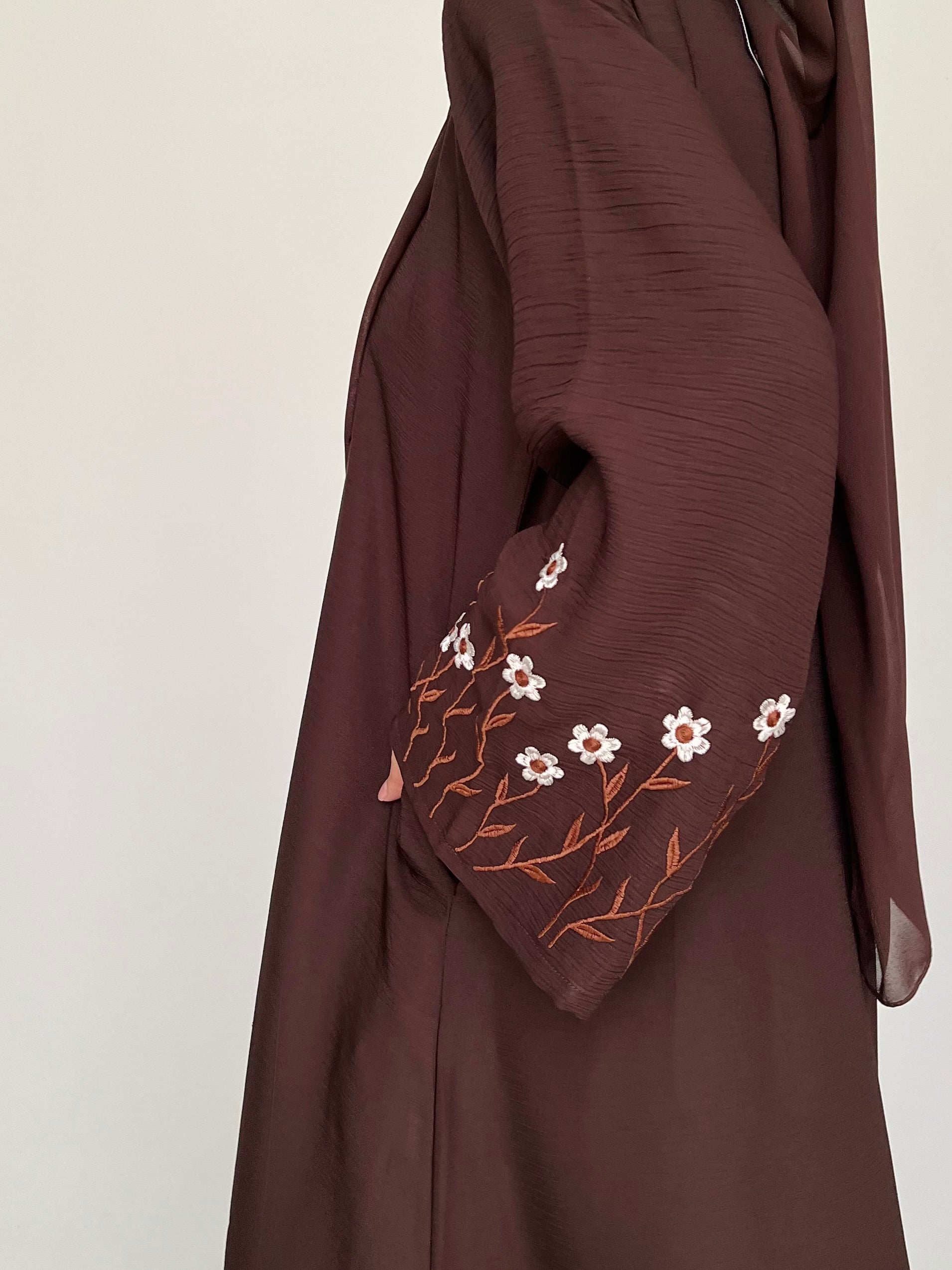 Meadow Mist - Front Open Abaya - Dark Brown