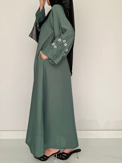 Meadow Mist - Front Open Abaya - Emerald