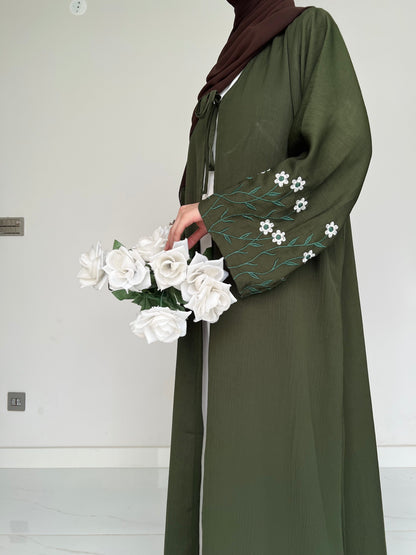 Meadow Mist - Robe Style Abaya - Olive