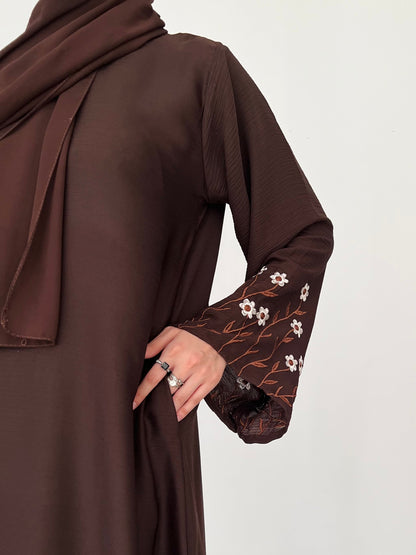 Meadow Mist - Front Closed Abaya - Dark Brown
