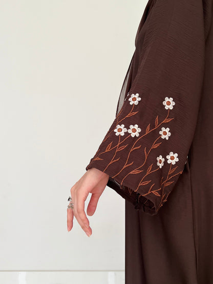 Meadow Mist - Front Closed Abaya - Dark Brown